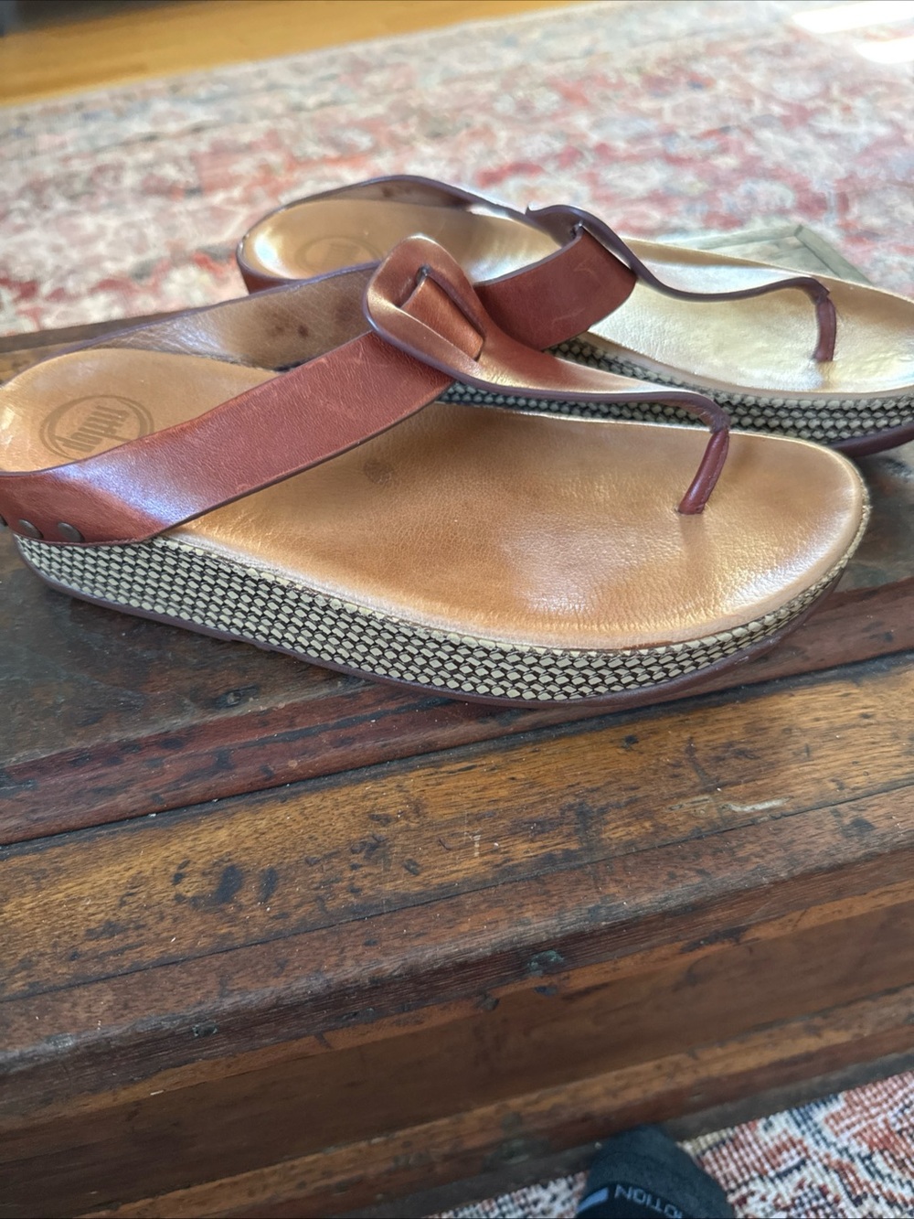 Fit Flops size 9  Brown Leather Wedge Thong Sandals